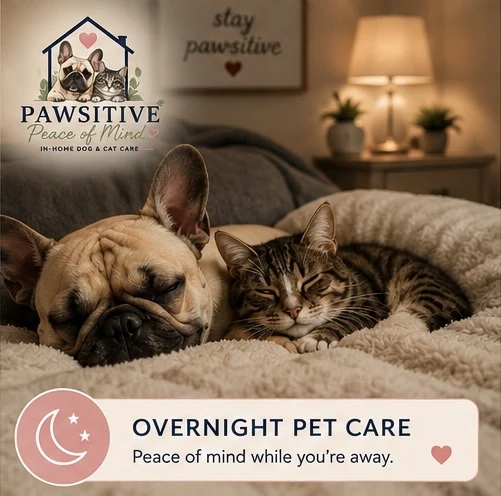 Dog and cat resting during overnight pet care